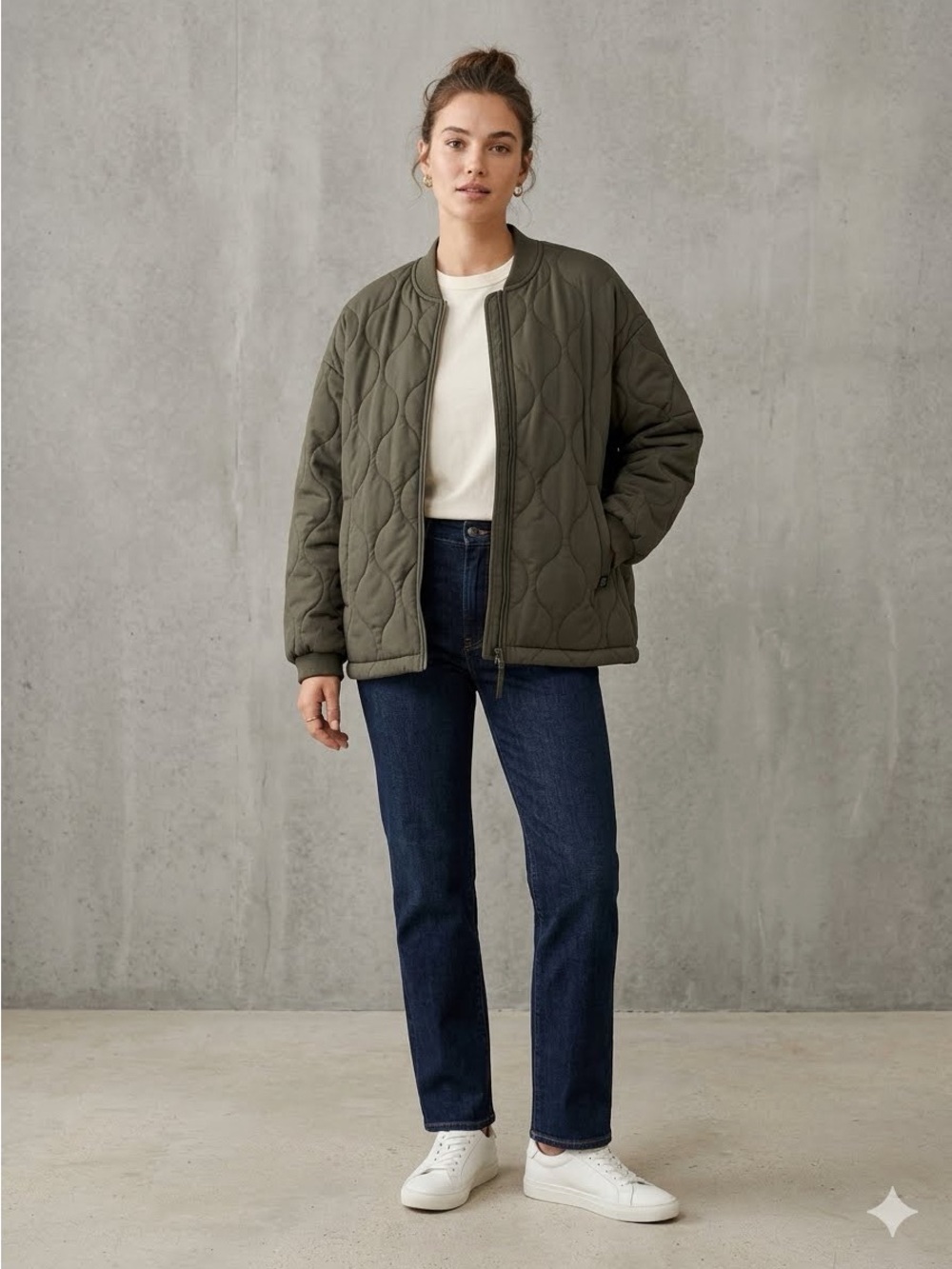Roots Quilted Bomber Jacket in Olive